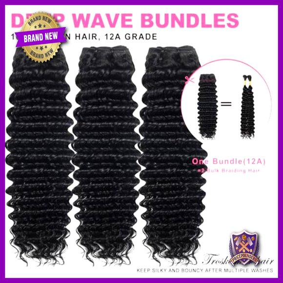 Deep Wave Human Hair Bundles 12A Grade 100% Unprocessed Indian Virgin Hair